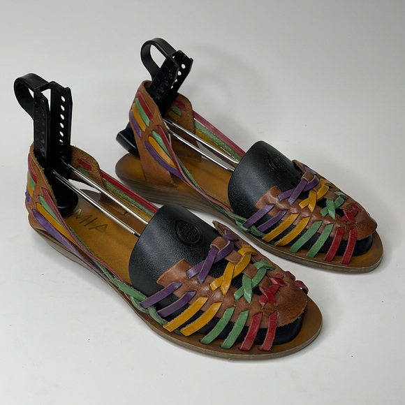 MIA Colorful Multicolor Leather Huarache Boho Bohemian Hippie Gypsy Sandals 7 - Picture 1 of 9